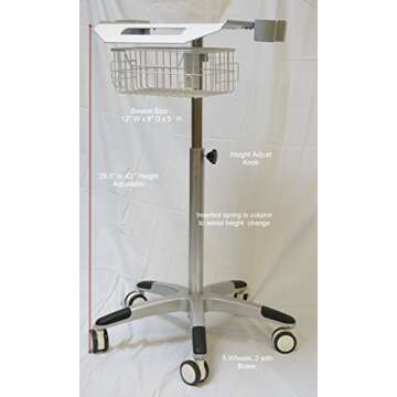 Mobile Rolling Cart for Ultrasound Imaging System Adjustable Height, Best for LCD Display Scanner