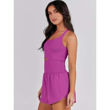 Caracilia Women's Workout Athletic Romper Summer Sets Short Jumpsuits Onesie Running Outfits Exercise Gym 2025 Trendy Clothes Rose L