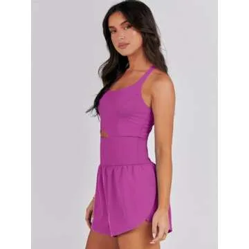 Caracilia Women's Workout Athletic Romper Summer Sets Short Jumpsuits Onesie Running Outfits Exercise Gym 2025 Trendy Clothes Rose L