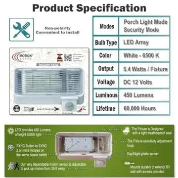 MOTION-GUARD, MG1000-450W, RV Exterior Mounted Bright LED Motion Sensor Porch Flood Light, RATED IP65 with INTELA-SENSOR, POLARITY GUARD, Adjustable Sensitivity and EMI Suppression