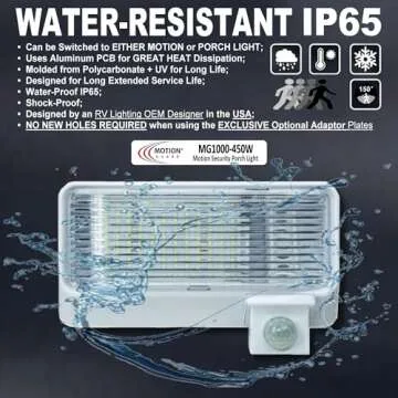 MOTION-GUARD, MG1000-450W, RV Exterior Mounted Bright LED Motion Sensor Porch Flood Light, RATED IP65 with INTELA-SENSOR, POLARITY GUARD, Adjustable Sensitivity and EMI Suppression