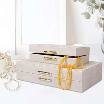 ZIKOUL Large Modern Decorative Box Ivory Shagreen Leather Storage Decorative Boxes With Lids for Home Decor Stacking Jewelry Box Organizer