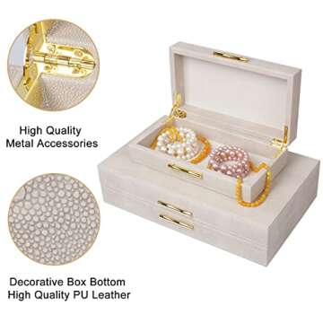 ZIKOUL Large Modern Decorative Box Ivory Shagreen Leather Storage Decorative Boxes With Lids for Home Decor Stacking Jewelry Box Organizer