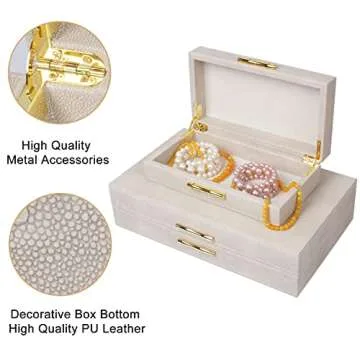ZIKOUL Large Modern Decorative Box Ivory Shagreen Leather Storage Decorative Boxes With Lids for Home Decor Stacking Jewelry Box Organizer
