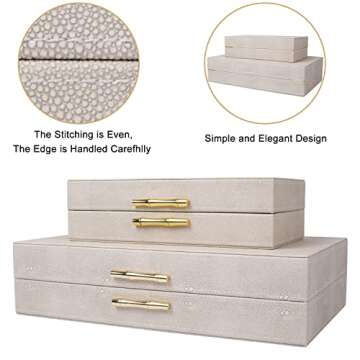 ZIKOUL Large Modern Decorative Box Ivory Shagreen Leather Storage Decorative Boxes With Lids for Home Decor Stacking Jewelry Box Organizer