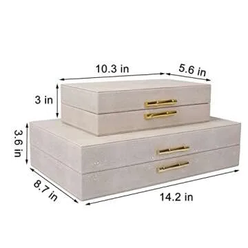 ZIKOUL Large Modern Decorative Box Ivory Shagreen Leather Storage Decorative Boxes With Lids for Home Decor Stacking Jewelry Box Organizer
