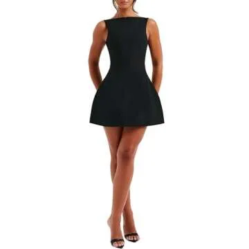 LuFeng Women's Summer Sexy Sleeveless Zipper Mock Neck Slim Fit A-line Mini Dress Bodycon Party Club Dress for Women Black