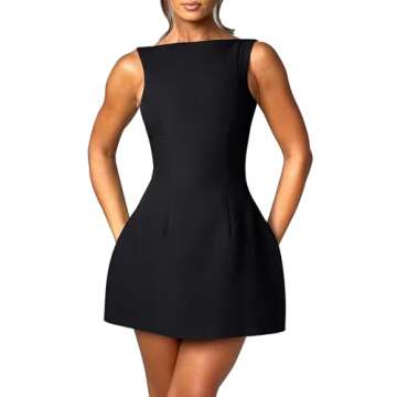 LuFeng Women's Summer Sexy Sleeveless Zipper Mock Neck Slim Fit A-line Mini Dress Bodycon Party Club Dress for Women Black