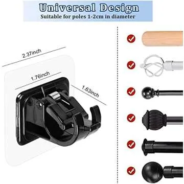 Lightarea Curtain Rod Brackets No Drilling, 8 PCS Self Adhesive Curtain Rod Holder Hooks, Hangers for Bathroom Kitchen Home Bathroom & Hotel Use