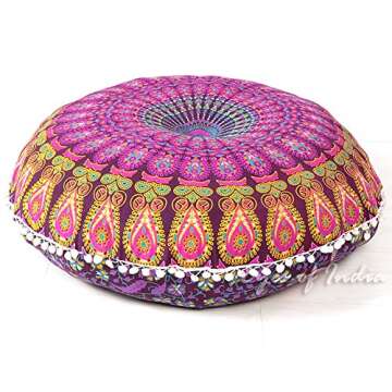 Eyes of India - Mandala Floor Pillow Cover Meditation Cushion Seating Throw Hippie Round Colorful Decorative Bohemian Indian Pouf Ottoman Handmade Cover ONLY (A1 Purple 2, 32" x 32")