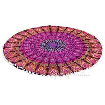 Eyes of India - Mandala Floor Pillow Cover Meditation Cushion Seating Throw Hippie Round Colorful Decorative Bohemian Indian Pouf Ottoman Handmade Cover ONLY (A1 Purple 2, 32" x 32")