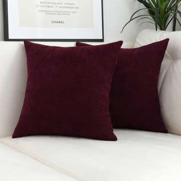 Jeneoo Burgundy Decorative Throw Pillow Covers Soft Chenille Comfy Solid Couch Cushion Case Decor (S...