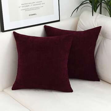Jeneoo Burgundy Decorative Throw Pillow Covers Soft Chenille Comfy Solid Couch Cushion Case Decor (Set of 2, 20 x 20 Inches)