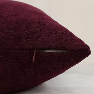 Jeneoo Burgundy Decorative Throw Pillow Covers Soft Chenille Comfy Solid Couch Cushion Case Decor (Set of 2, 20 x 20 Inches)
