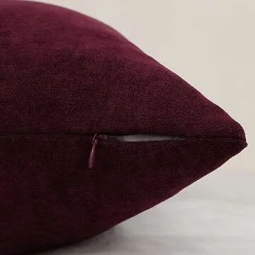 Jeneoo Burgundy Decorative Throw Pillow Covers Soft Chenille Comfy Solid Couch Cushion Case Decor (Set of 2, 20 x 20 Inches)