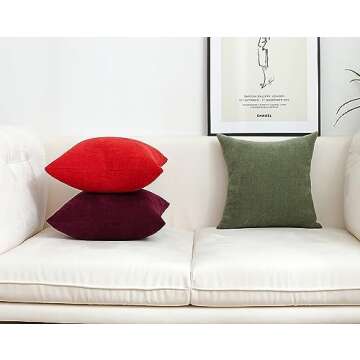 Jeneoo Burgundy Decorative Throw Pillow Covers Soft Chenille Comfy Solid Couch Cushion Case Decor (Set of 2, 20 x 20 Inches)