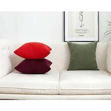 Jeneoo Burgundy Decorative Throw Pillow Covers Soft Chenille Comfy Solid Couch Cushion Case Decor (Set of 2, 20 x 20 Inches)