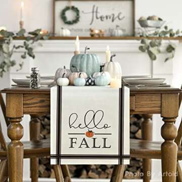 Artoid Mode Hello Fall Pumpkin Table Runner, Seasonal Harvest Vintage Thanksgiving Kitchen Dining Ta...
