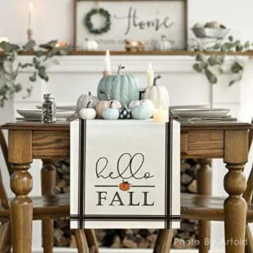 Artoid Mode Hello Fall Pumpkin Table Runner, Seasonal Harvest Vintage Thanksgiving Kitchen Dining Ta...