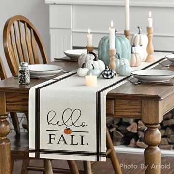 Artoid Mode Hello Fall Pumpkin Table Runner, Seasonal Harvest Vintage Thanksgiving Kitchen Dining Table Decoration for Indoor Outdoor Home Party Decor 13 x 72 Inch