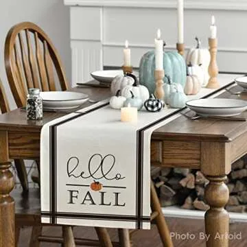 Artoid Mode Hello Fall Pumpkin Table Runner, Seasonal Harvest Vintage Thanksgiving Kitchen Dining Table Decoration for Indoor Outdoor Home Party Decor 13 x 72 Inch