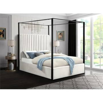 Luxurious Meridian Jax Cream Queen Bed with Canopy