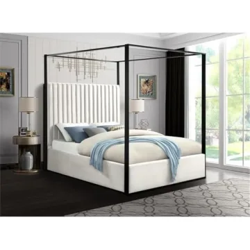 Luxurious Meridian Jax Cream Queen Bed with Canopy