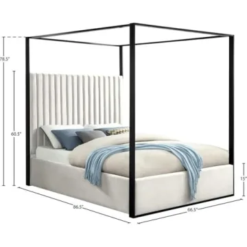 Luxurious Meridian Jax Cream Queen Bed with Canopy