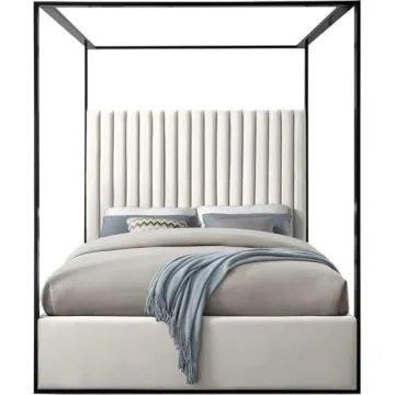 Luxurious Meridian Jax Cream Queen Bed with Canopy