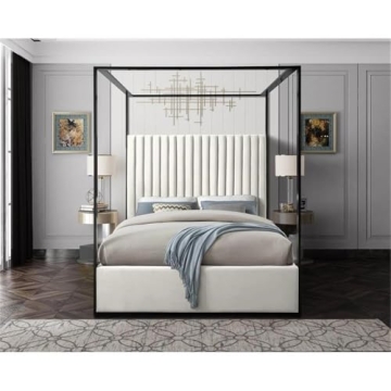 Luxurious Meridian Jax Cream Queen Bed with Canopy