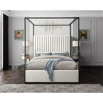 Luxurious Meridian Jax Cream Queen Bed with Canopy