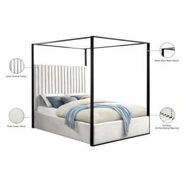 Luxurious Meridian Jax Cream Queen Bed with Canopy