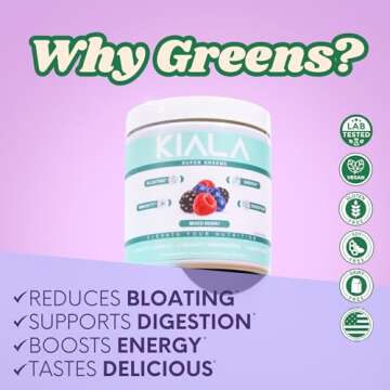 Kiala Nutrition Super Greens Powder - Organic Performance Blend with Spirulina & Chlorella for Energ...
