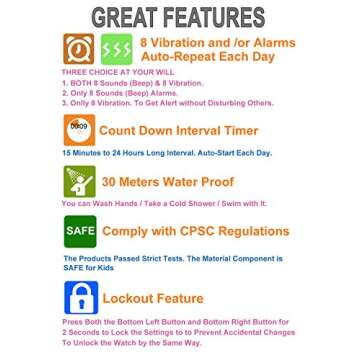 T TICCI Kids Digital 8 Alarm Vibrating Watch for Potty Training