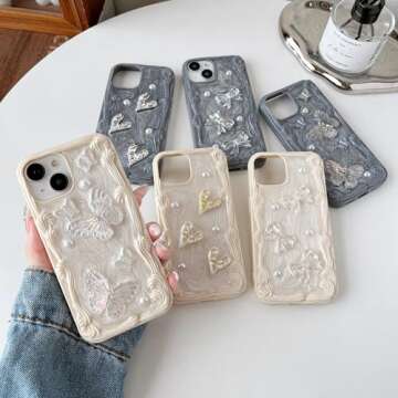 Caseative for iPhone 15 Pro Max Case,3D Roman Column Border Shape Bow Knot Glitter Compatible with iPhone Case (White Bow Knot,iPhone 15 Pro Max)