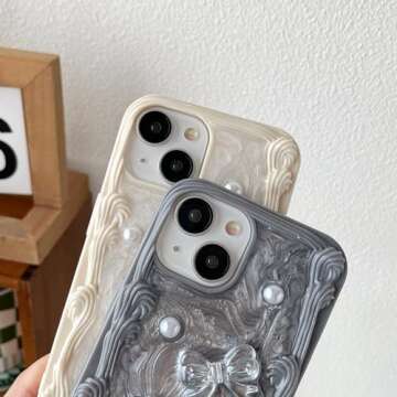 Caseative for iPhone 15 Pro Max Case,3D Roman Column Border Shape Bow Knot Glitter Compatible with iPhone Case (White Bow Knot,iPhone 15 Pro Max)