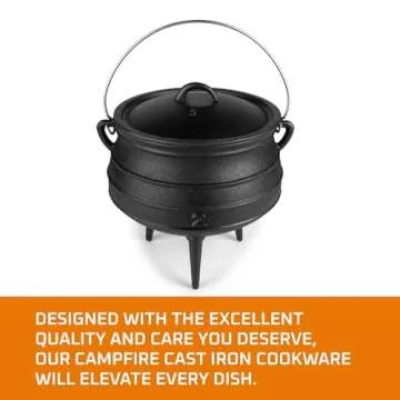Bruntmor Pre-Seasoned Cast Iron Cauldron - 6 Quart Potjie Pot for Over-the-Fire Cooking