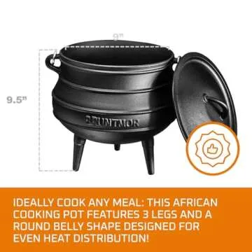Bruntmor 6 Quart Cast Iron Cauldron for Outdoor Cooking