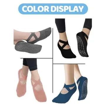Pilates Grip Socks for Women Men Girls Non Slip Skid Yoga Black Cute Socks Pure Barre Socks with Gri...