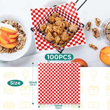 GeeRic Waxed Deli Paper Sheets 12 * 12 Inch, 100 Pcs Food Basket Liners for Sandwiches, Burgers, Che...