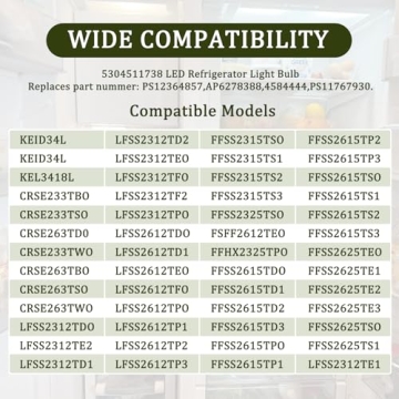 Frigidaire Light Bulb Replacement 5304511738 Frigidaire Refrigerator Light Bulb PS12364857 AP6278388 Refrigerator Parts & Accessories Wattage:3.5w (85V-265V White Light)