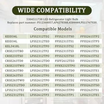 Frigidaire Light Bulb Replacement 5304511738 Frigidaire Refrigerator Light Bulb PS12364857 AP6278388 Refrigerator Parts & Accessories Wattage:3.5w (85V-265V White Light)