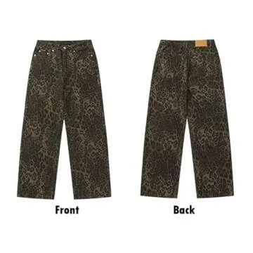 Ponitrack Y2K Leopard Pants for Women - High Waisted Cheetah Print Jeans, Vintage Trendy Streetwear ...