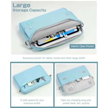 Dadanism 9-11 Inch Tablet Sleeve Shoulder Bag for iPad 10th Gen 10.9", iPad 9/8/7th Gen 10.2", iPad Air 11", iPad Pro 11" M4 M2 2024, iPad Air 5/4th 10.9", Galaxy Tab A9+ Plus 11"/S9 FE, Light Blue