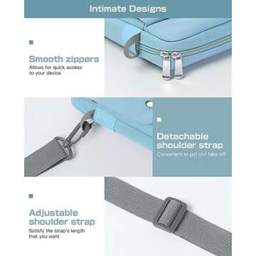 Dadanism 9-11 Inch Tablet Sleeve Shoulder Bag for iPad 10th Gen 10.9", iPad 9/8/7th Gen 10.2", iPad Air 11", iPad Pro 11" M4 M2 2024, iPad Air 5/4th 10.9", Galaxy Tab A9+ Plus 11"/S9 FE, Light Blue