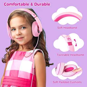 rockpapa Comfort+ Kids Headphones with Microphone and Volume Control, Boys Girls Student Over-Ear He...