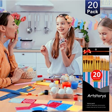 Paint Brushes Set, 20 Pcs Paint Brushes for Acrylic Painting, Oil Watercolor Acrylic Paint Brush, Artist Paintbrushes for Body Face Rock Canvas, Kids Adult Drawing Arts Crafts Supplies, Blue+Pink