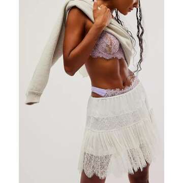 Y2k Ruffle Mini Skirt for Women Lace Hem Low Rise Pleated Short Skirt Fairy A-line Tiered Flowy Skir...