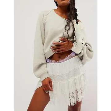 Y2k Ruffle Mini Skirt for Women Lace Hem Low Rise Pleated Short Skirt Fairy A-line Tiered Flowy Skirt Streetwear