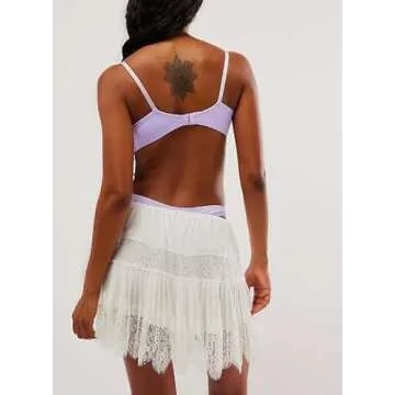 Y2k Ruffle Mini Skirt for Women Lace Hem Low Rise Pleated Short Skirt Fairy A-line Tiered Flowy Skirt Streetwear